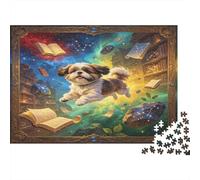 Perro Mágico en Biblioteca Fantástica Puzzle de 1000 Piezas Cartón Puzzle para Adultos Sala de Lectura Creativa Relajación Decoración Familiar Regalo Nan