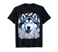 Perro Malamute de Alaska rodeado de nomás olvides Camiseta