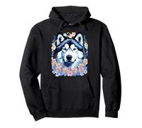 Perro Malamute de Alaska rodeado de nomás olvides Sudadera con Capucha