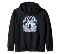 Perro Malamute de Alaska rodeado de nomás olvides Sudadera con Capucha