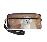 Perro Maltés, Bolsa de Maquillaje Bolsa de cosméticos Bolsa de Aseo de Viaje portátil Estuche de Cuero para Mujeres y niñas