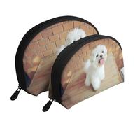 Perro Maltés, Bolsa de Maquillaje de Concha, Monedero pequeño para Mujer, Bolsa de artículos de tocador, Bolsa de cosméticos, 2 Piezas