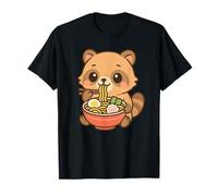 Perro Mapache japonés Comiendo Fideos Ramen Kawaii Lindo Divertido Camiseta