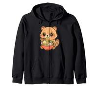 Perro Mapache japonés Comiendo Fideos Ramen Kawaii Lindo Divertido Sudadera con Capucha