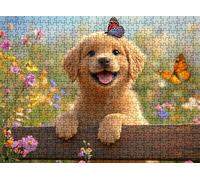 Perro Mariposa Puzzle 1000 Piezas Adultos, Rompecabezas con Letras en la Parte Posterior - Piezas Que Encajan Perfectamente, Reto de Concentración, Regalo para Mujer y Decor Hogar, 75 x 50 cm w0-206