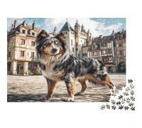 Perro Mascota Rompecabezas de Papel de Cruce de Husky en Plaza de Pueblo Medieval, Regalo Coleccionable contra el aburrimiento 70x50cm/1000 Piezas