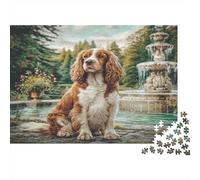 Perro Mascota Rompecabezas de Papel Grueso de Cocker Spaniel Junto a Fuente de jardín, Actividad Relajante Apta para Principiantes 70x50cm/1000 Piezas