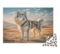 Perro Mascota Rompecabezas de Papel Grueso de Husky en Llanura Dorada con montañas, Pack para Personas Mayores, Regalo de Amigo Invisible para Entrenamiento Cerebral 52x38cm/1000 Piezas