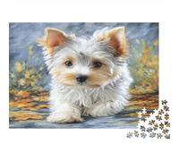 Perro Mascota Rompecabezas de Papel Grueso de Yorkshire Terrier acostado en Hojas de otoño, Actividad Relajante Apta para Principiantes 70x50cm/1000 Piezas