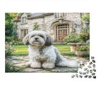Perro Mascota Rompecabezas de Papel Resistente de Perro Blanco Esponjoso Junto a cabaña de Piedra, Regalo de cumpleaños para aliviar el estrés 38x26cm/1000 Piezas