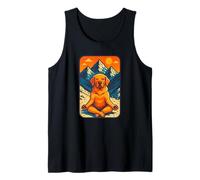 Perro meditando con Puesta de Sol de montaña, Arte de Naturaleza Zen Camiseta sin Mangas