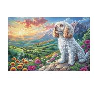 Perro mira hacia Arriba en Las colinas en Flor Puzzle 1000 Piezas Desafío Impossible Extremo Rompecabezas para Adultos Aliviar Estrés Decoración Hogar 3D Maquetas Construir 1000 PCS