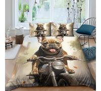 Perro Motociclista Divertido Edredón 3D Impreso Microfibra Diseño Animal Suave Decoración Dormitorio Ropa de Cama Perro Motero Transpirable Double（200x200cm）