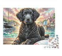 Perro Negro Rizado Puzzle de 1000 Piezas Puzzle para Adultos Escena del Muelle Puzzle para Toda la Familia Decoración hogar Relajación 70x50cm/1000pcs