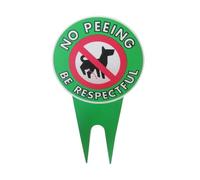 Perro No Pipí, panel de jardín con estacas de metal en H, evita que los perros orinen en su césped, el panel lee con cortésmente: "Por favor sea respetuoso", exterior y