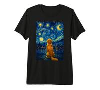 Perro Observación De Estrellas Van Gogh Cielo Nocturno Golden Retriever Labrador Camiseta Premium