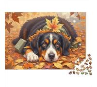 Perro Otoño Descanso Rompecabezas Viaje 1000 Piezas Adultos Perro Hojas Otoño Arce Corona Premium Grueso Resistente Desafiante Alivio Estrés 70x50cm/1000pcs