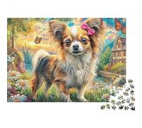 Perro Papillon 1000 Piece Recycled Cardboard Arte Bosque Chihuahua Jigsaw Puzzle Set Brain Training Home Fun Great Gift for Puzzle Enthusiasts Family Friends 38x26cm/1000pcs