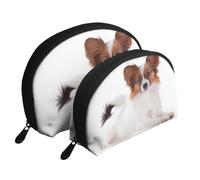 Perro Papillon Esponjoso, Bolsa de Maquillaje de Concha, Monedero pequeño para Mujer, Bolsa de artículos de tocador, Bolsa de cosméticos, 2 Piezas