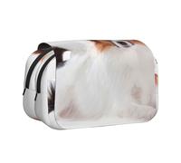 Perro Papillon Esponjoso Estuche para lápices portátil con Doble Concha y Cremallera