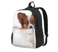 Perro Papillon esponjoso,Mochila con bolsillos, mochila informal para el día a día, resistente al agua, ideal para la escuela, viajes