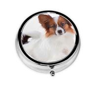 Perro Papillon Esponjoso, Pastillero, Pastillero redondo Pequeño contenedor de pastillas Organizador de pastillas de viaje