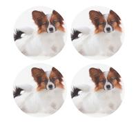 Perro Papillon Esponjoso,Posavasos Redondos de Corcho MDF, Almohadilla para Tazas, Juego de 4 Posavasos para Bebidas