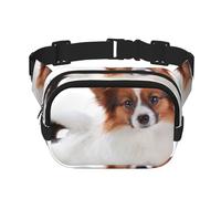 Perro Papillon Esponjoso,Riñonera Cuadrada de Doble Capa, Bolso de Viaje, Bolso Informal para el Pecho.