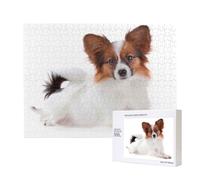 Perro Papillon Esponjoso,Rompecabezas de Madera de 500 Piezas, Juego Familiar, Rompecabezas para Adultos, Adolescentes, decoración del hogar
