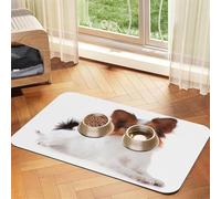 Perro Papillon Esponjoso,Tapete para Comida de Mascotas, manteles Individuales de Cuero sintético para Gatos y Perros,40x60cm