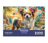Perro Papillon Puzzle 1000pz | Desafiante Antiestrés | Corgi + Jardin Flores Vibrantes |70x50cm | Regalos Familia | Adultos y Niños