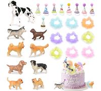 Perro para Decoración de Tartas, Perro Topper Tarta Cumpleaños, 27 Piezas Cake Cupcake Topper Señales Tráfico, Figuras de Dog con Sombrero de Cumpleaños de mini Falda, para Cumpleaños
