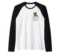Perro Pastor alemán en Bolsillo asomando Lindo Cachorro Perro Camiseta Manga Raglan