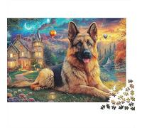 Perro Pastor alemán Extra Thick Cardboard Arte de la Aldea del Globo Jigsaw Puzzle Bundle Concentration Training for Family Puzzle Lovers Age 12 Up 70x50cm/1000pcs