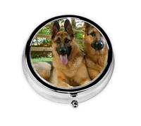 Perro pastor alemán mascota lindo colorido, Pastillero, Pastillero redondo Pequeño contenedor de pastillas Organizador de pastillas de viaje