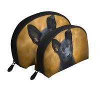 Perro Pastor alemán Negro Impreso, Bolsa de Maquillaje de Concha, Monedero pequeño para Mujer, Bolsa de artículos de tocador, Bolsa de cosméticos, 2 Piezas