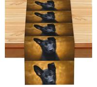 Perro Pastor alemán Negro Impreso,Camino de Mesa de Lino sintético para el hogar, Fiestas, comedores, 33 x 183 cm