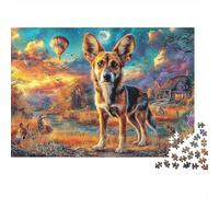Perro Pastor alemán Sturdy Cardboard Arte del Globo del Pastor Jigsaw Puzzle Adults Kids Cognitive Training Fun Activity Great Gift for Christmas Housewarming Lovers 38x26cm/1000pcs