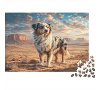Perro Pastor Australiano Puzzle de 1000 Piezas para Adultos Paisaje Desierto Relajante Decoración Hogar 70x50cm/1000pcs
