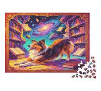 Perro Pastor Biblioteca Puzzle de 1000 Piezas Puzzle para Adultos Papel Escena Galaxia fantástica Relajación Decoración hogar Juego Familiar 52x38cm/1000pcs