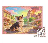 Perro Pastor Calle de Ciudad Europea Puzzle de 1000 Piezas Papel para Adultos Escena Artística de Atardecer Relajación Juego en Familia Decoración Regalo 70x50cm/1000pcs