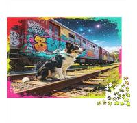 Perro Pastor en Vía de Tren Puzzle de 1000 Piezas Papel para Adultos Diseño Arte Graffiti Relajación Deco Actividad Familiar Regalo Nan