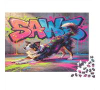 Perro Pastor Graffiti Puzzle de 1000 Piezas Papel para Adultos Arte Urbano Relajación Concentración Familiar Regalo Decoración Hogar 38x26cm/1000pcs