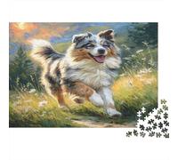 Perro Pastor Paisaje de Césped Puzzle de 1000 Piezas Puzzle para Adultos Papel Relajación Atención Regalo Familiar 52x38cm/1000pcs