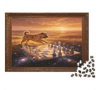 Perro Pastor Tablero de Ajedrez al Atardecer Puzzle de 1000 Piezas Papel para Adultos Escena Estratégica Relajante Decoración Regalo 52x38cm/1000pcs