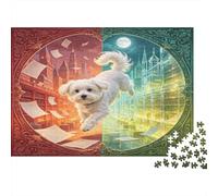 Perro pequeño Blanco Escena Urbana fantástica Puzzle de 1000 Piezas Juego de Puzzle 1000 Piezas Papel Puzzle para Adultos relajación concentración decoración Regalo Nan