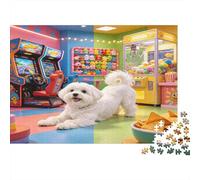 Perro Pequeño Blanco Puzzle de 1000 Piezas Puzzle para Adultos Sala Recreativa Colorida Relajante Decoración Hogar Regalo 38x26cm/1000pcs