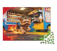 Perro Pequeño Camión de Helados Puzzle de 1000 Piezas Papel para Adultos Escena Callejera Decoración Hogar Relajante Regalo 70x50cm/1000pcs