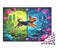 Perro Pequeño Escenario Dual Fantasía Puzzle de 1000 Piezas Papel para Adultos Marco Floral Puzzle para Toda la Familia Relajación Decoración Regalo Nan