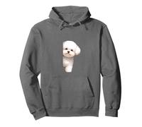 Perro pequeño esponjoso, cachorro bichón frise mirando alrededor de la esquina Sudadera con Capucha